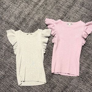 Autumn Cashmere Kids Ruffle Sleeve Tops - Cream and Pink